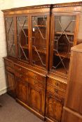 Bevan Funnell Reprodux mahogany breakfront secretaire bookcase,