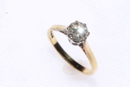 Solitaire diamond ring set in 18 carat gold, diamond approximate 0.8 carat.