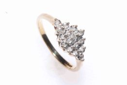 9 carat gold sixteen stone diamond cluster ring, size O/P.