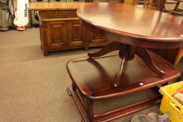 Four door sideboard, pair Edwardian inlaid bedroom chairs and two low tables (5).