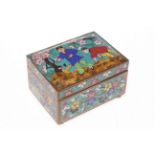 Cloisonne box, the lid with children playing hide and seek, 72cm wide.