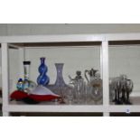 Collection of glassware including Victorian painted vase, glass clown, ewer, tankard, vases, etc.