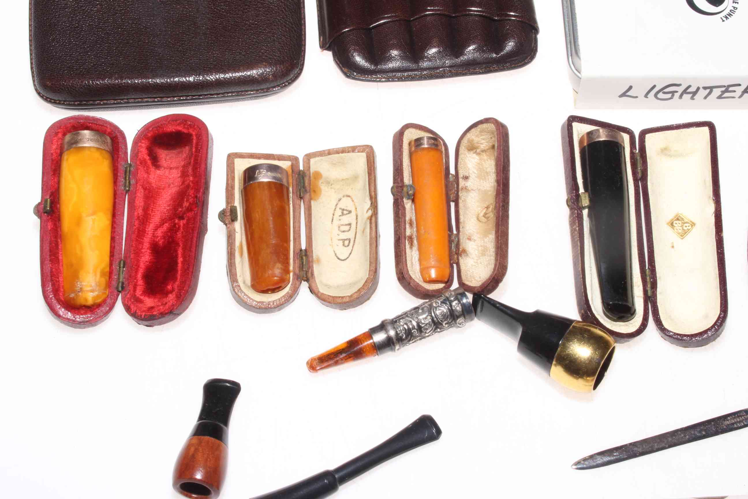 Box of smoking related collectables including eight cased cheroot holders (some gold and silver - Image 2 of 3