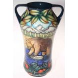 Moorcroft limited edition Katmai Pattern two handled vase by Sian Leeper, 25/200, 25.5cm, with box.