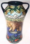 Moorcroft limited edition Katmai Pattern two handled vase by Sian Leeper, 25/200, 25.5cm, with box.