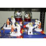 Coalport Characters The Snowman groups and snowglobes, six pieces with boxes.