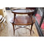 Late 19th Century inlaid mahogany two tier oval graduated tray top etagere,