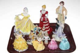 Collection of mostly lady figures including two Royal Doulton and two Coalport,