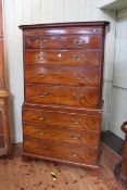 Georgian mahogany eight drawer chest on chest having reeded canted corners and on bracket feet,