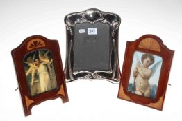 Two inlaid and one EPNS Art Nouveau style easel photograph frames (3).