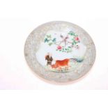 Antique Chinese porcelain plate decorated with cow and farmer, 23cm diameter.