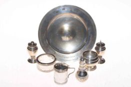 Silver replica armada dish and six condiments.