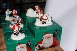 Coalport Characters Father Christmas groups including Line Dancing, five pieces, with boxes.