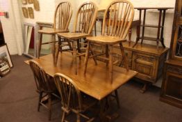 Old Charm sideboard, rectangular dining table and seven Windsor style elm dining chairs (9).