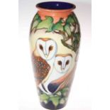 Moorcroft limited edition Owl vase by Philip Gibson, 62/75, 36.5cm, with box.