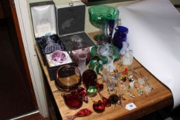 Collection of glassware including Swarovski, Caithness Sea Grass perfume bottle, paperweights,