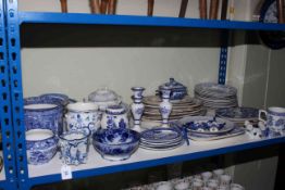 Collection of Victorian and later blue and white including Tams Priary jardiniere, meat plates,