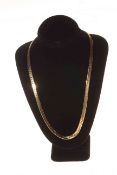 18 carat gold flat link necklace, 43cm.