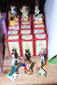 Royal Doulton Bunnykins figures including Jazz Band and Matador, eighteen pieces, with boxes.