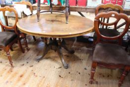 Victorian oval walnut and satinwood inlaid breakfast table and set of four Victorian mahogany