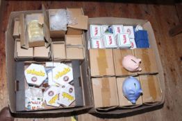 Two boxes of Wade including Whimsies, figures, pig money boxes, pill boxes, toast rack, etc.