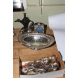 19th Century EPNS basket and a collection of EPNS flatware, ladles, etc.