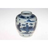 Chinese blue and white ginger jar with figure decoration, 16cm.