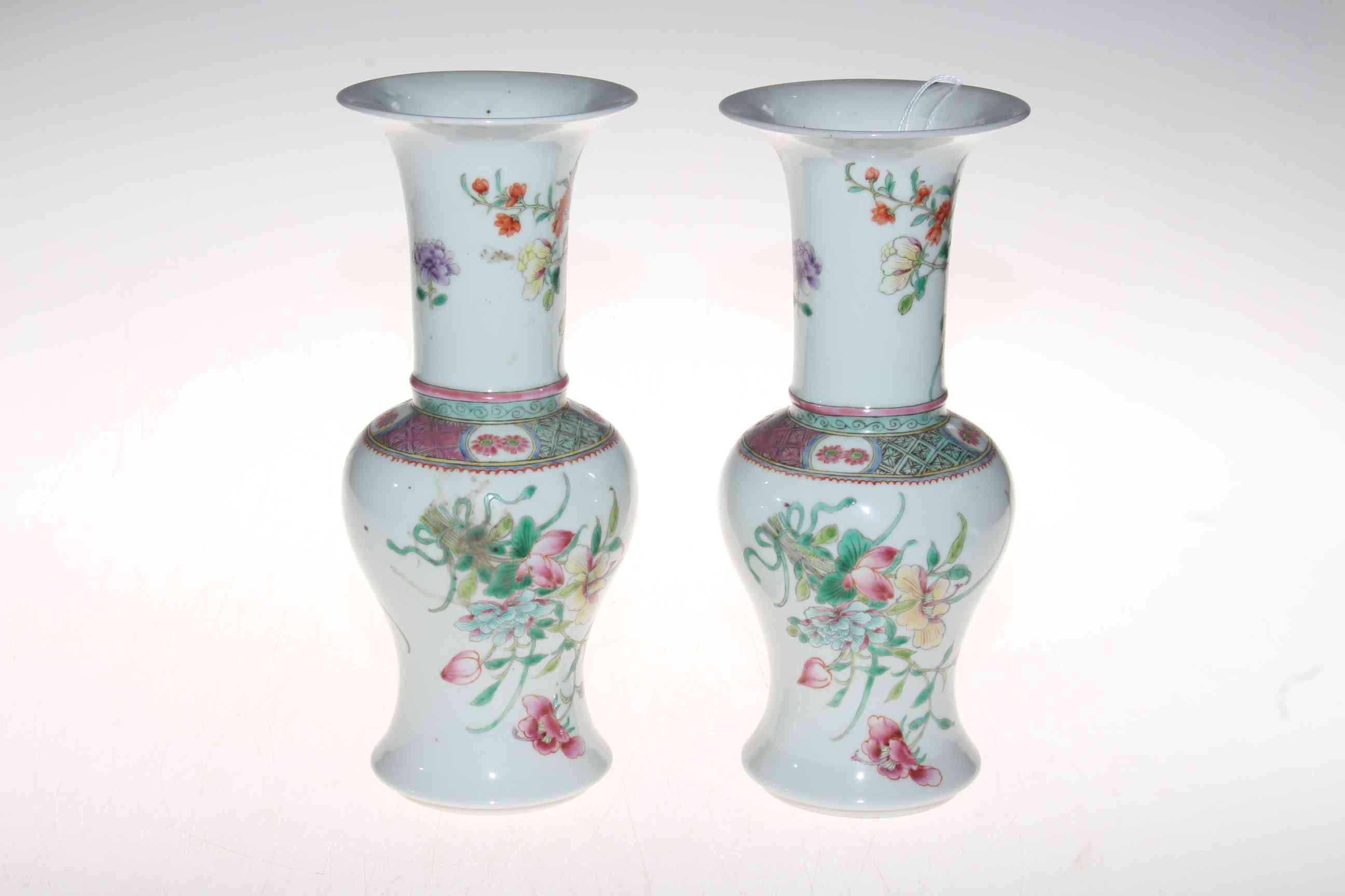 Pair Chinese famille rose vases, with floral decoration. - Image 2 of 3