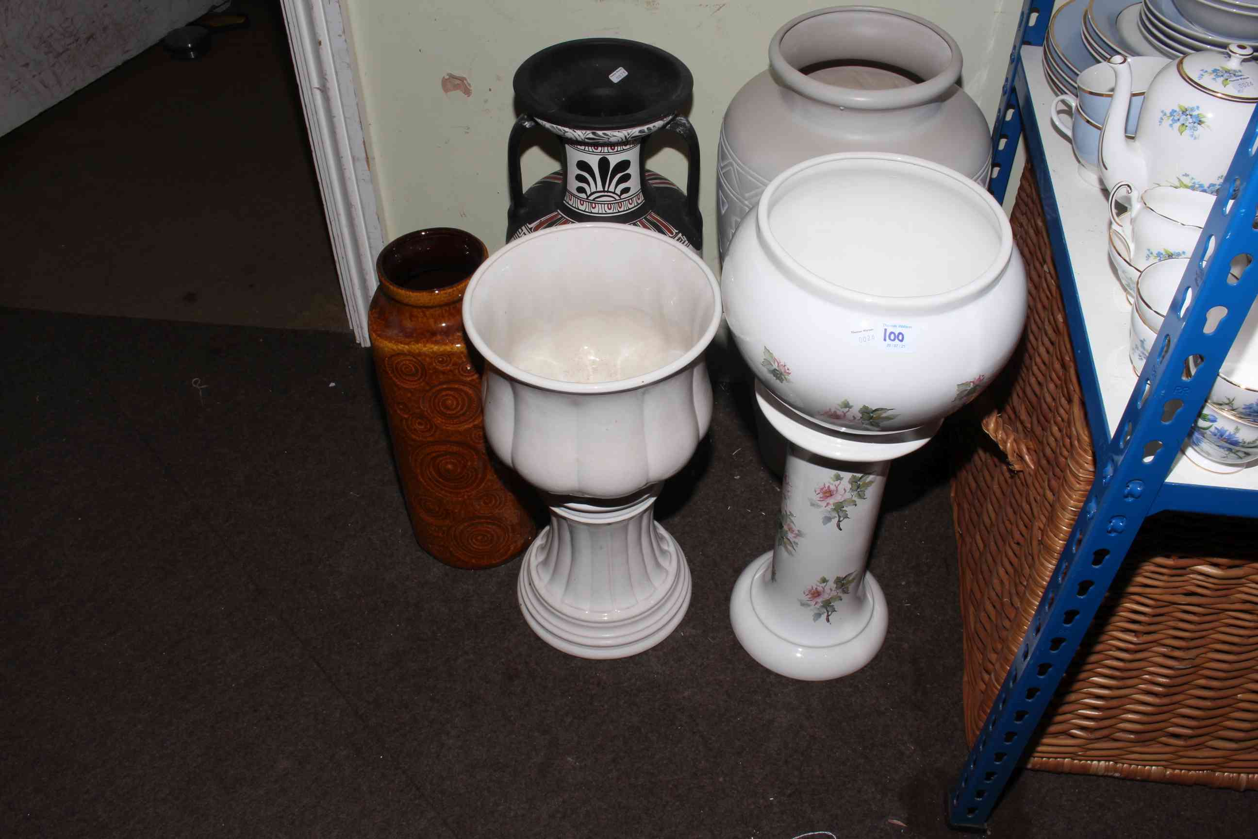 Collection of plant stands and jardinieres, vinyl records, sewing machine with accessories, - Image 3 of 4
