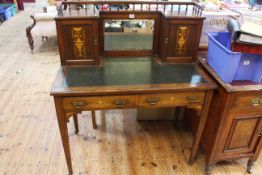 Victorian inlaid rosewood writing desk having mirror back with two inlaid cupboard doors with two