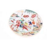 Antique Chinese porcelain famille rose plate, decorated with equestrian warrior and man servant, 22.