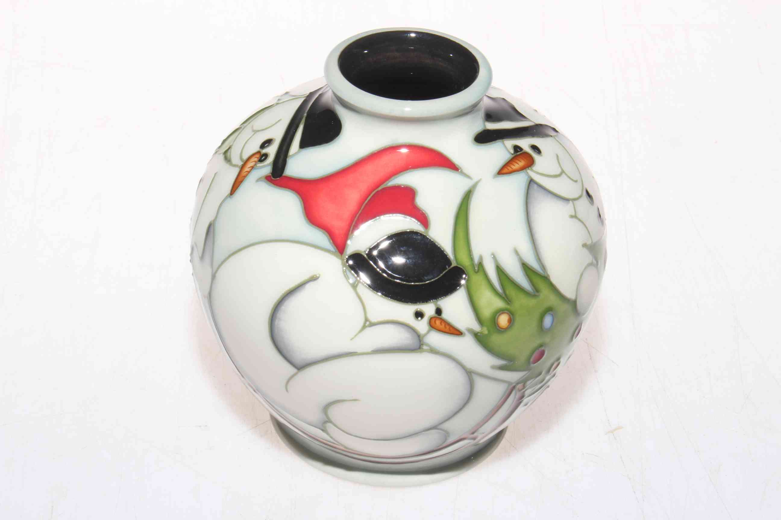 Moorcroft Collectors Club Christmas Snowman vase by Kerry Goodwin, 11cm, with box. - Image 2 of 4