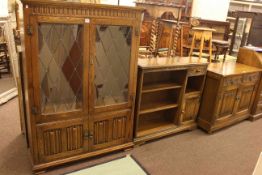 Old Charm leaded glazed door cabinet bookcase, open bookcase and two door side cabinet (3).