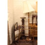 Victorian mahogany turned leg bidet, Victorian towel stand, two firescreens, plant stand,