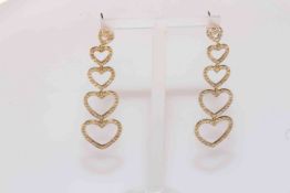 18 carat gold and diamond graduated heart drop earrings.