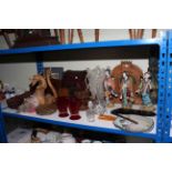 Collection of Oriental including Geisha girls, carved dragon, casket, clock case, glasswares, etc.