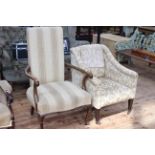 Edwardian armchair and later open armchair on cabriole legs.