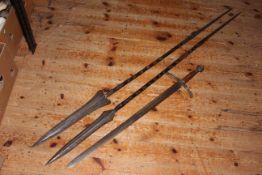 Pair of spears and a sword.