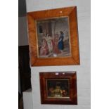 Victorian maple framed needlework, 65cm by 59cm overall and reproduction Still Life (2).
