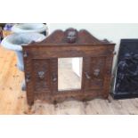 Victorian carved oak ten hook hall mirror, 80cm by 90cm.