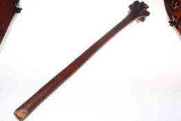 Large and heavy Chiefly Fijian Waka/Vunikau club, the handle with tavatava carving,