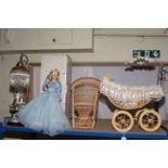Franklin Heirloom 'Sleeping Beauty' doll, porcelain head doll, vintage style dolls pram,