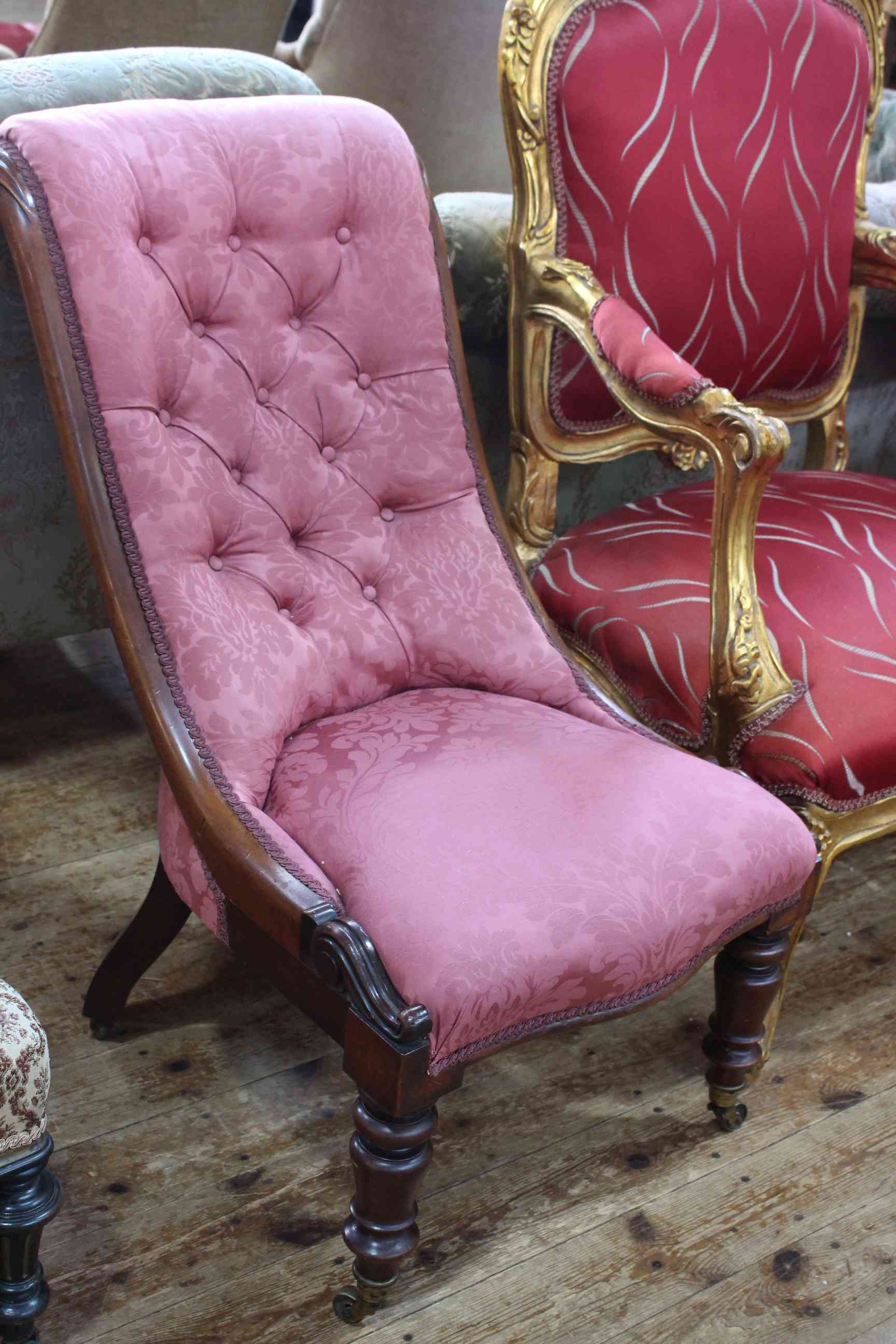 Victorian mahogany framed button back nursing chair.