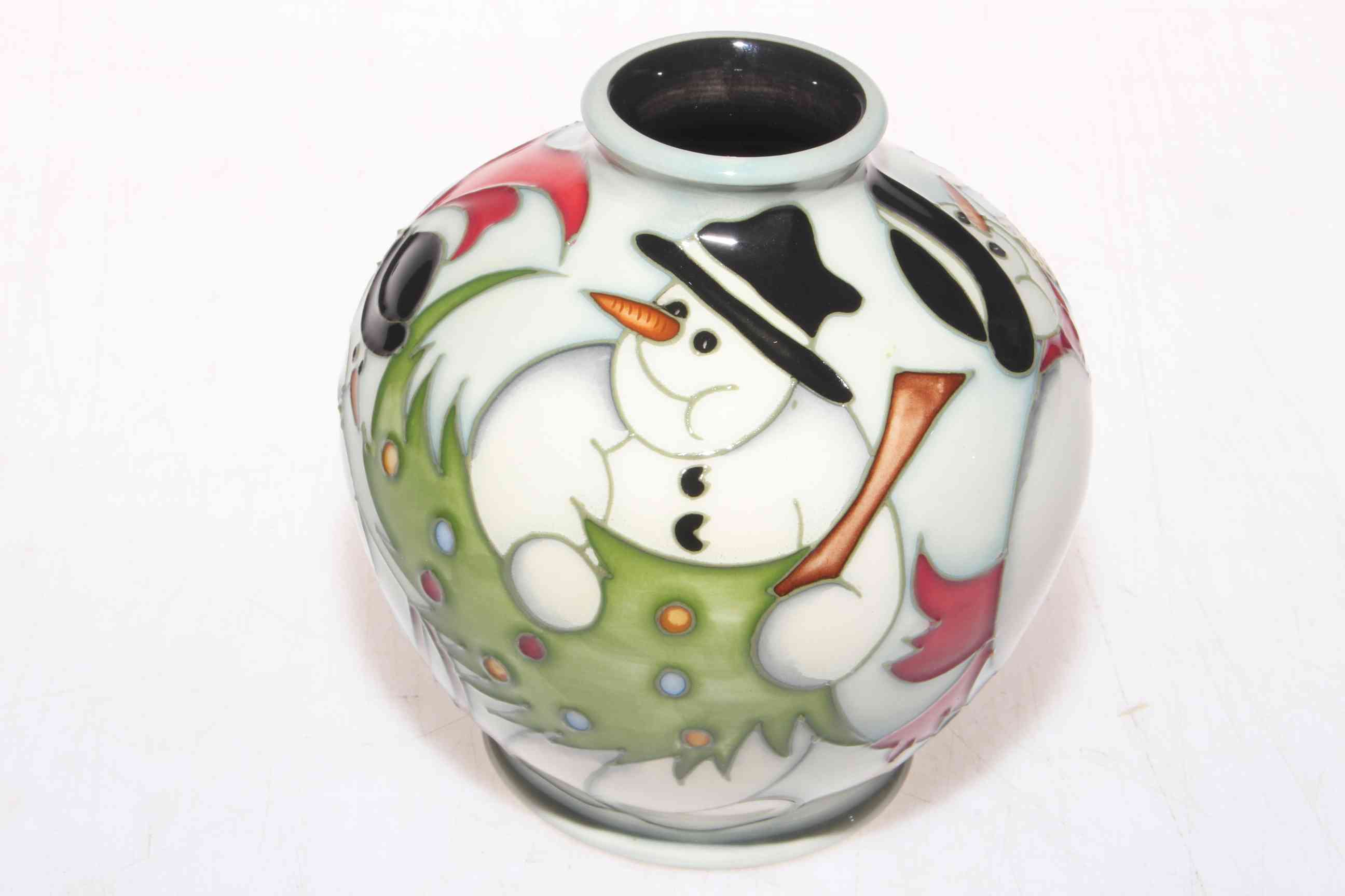 Moorcroft Collectors Club Christmas Snowman vase by Kerry Goodwin, 11cm, with box. - Image 3 of 4