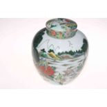 Large Chinese ginger jar and cover, decorated with figures in landscape, 23cm.