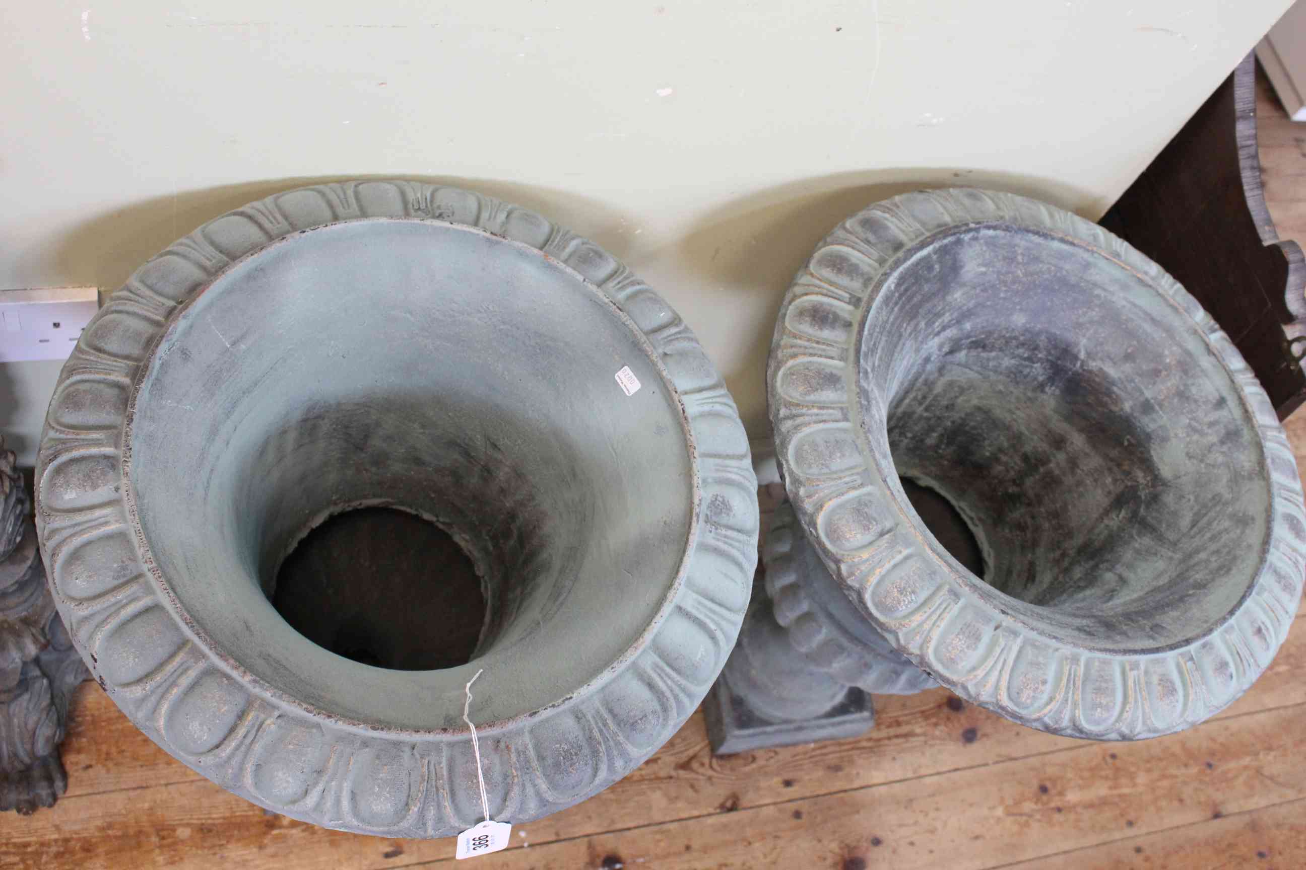 Pair Campana style cast pedestal garden urns, 63cm high by 48cm diameter. - Image 2 of 2