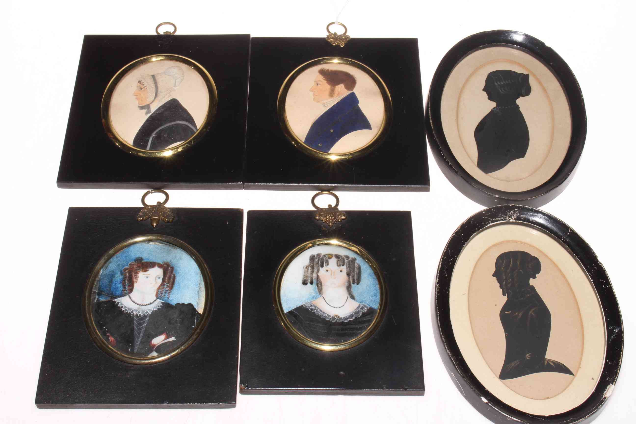 Collection of six miniature and silhouettes, and stereoscopic viewer (7).