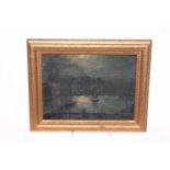 Small gilt framed painting of Whitby Harbour, 24cm by 20cm including frame.