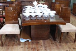 Art Deco style lacquered walnut extending dining table and leaf and six dining chairs including