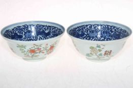 Pair Chinese porcelain famille rose and blue and white bowls,